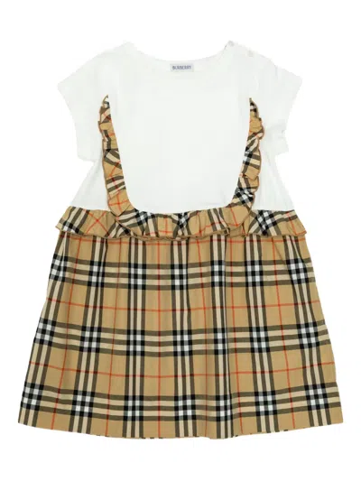 Burberry Kids Short-sleeve Mini Dress With Ruffled Trims In Brown