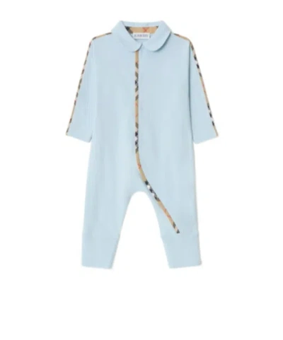 Burberry Kids Sleepsuit Bib And Hat Baby Set In Ice-blue
