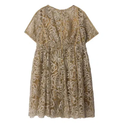 Burberry Kids Teyana Metallic Tulle Dress In Brown