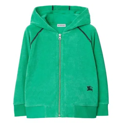 Burberry Kids Timmy Towelling Zip Hoodie In Green