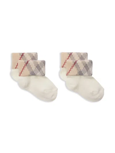 Burberry Childrens Check Trim Cotton Blend Socks In 白色