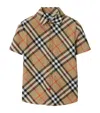 Burberry Beige Short Sleeve Shirt With Check Motif In Cotton Boy In Brown