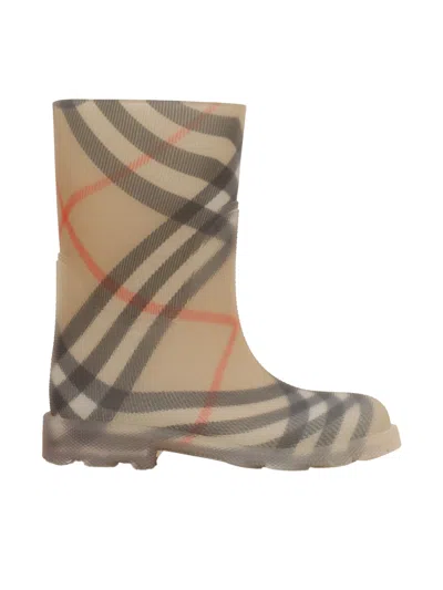 Burberry Childrens Check Rubber Marsh High Boots In Beige