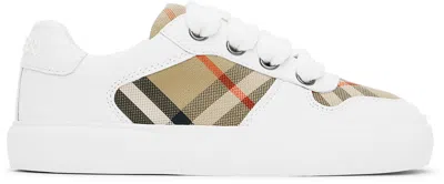 Burberry Kids White & Beige Check Sneakers In Sand Ip Check