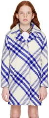 Burberry Kids White & Blue Check Coat In Salt Ip Check