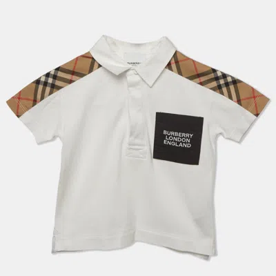 Pre-owned Burberry Kids White Checked Panel Pique Knit T-shirt 2 Yrs