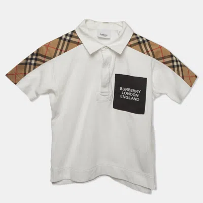 Pre-owned Burberry Kids White Checked Panel Pique Knit T-shirt 8 Yrs