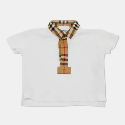 Pre-owned Burberry Kids White Checks Cotton Polo T-shirt 6m