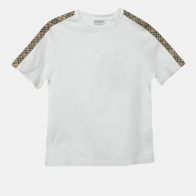 Pre-owned Burberry Kids White Checks Patch Print Jersey T-shirt 8yrs