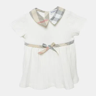 Pre-owned Burberry Kids White Checks Stretch Cotton Dress Set 1m