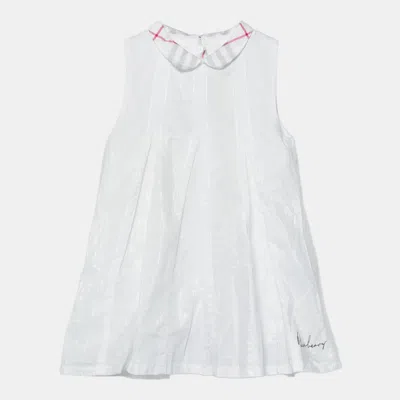 Pre-owned Burberry Kids White Cotton Pleated Mini Dress 12m