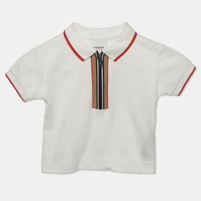 Pre-owned Burberry Kids White Icon Striped Pique Knit Polo Shirt 18 M