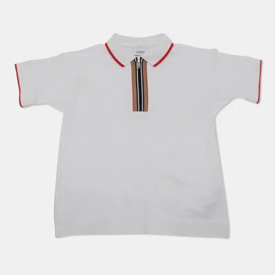 Pre-owned Burberry Kids White Pique Zip-up Polo T-shirt 8yrs