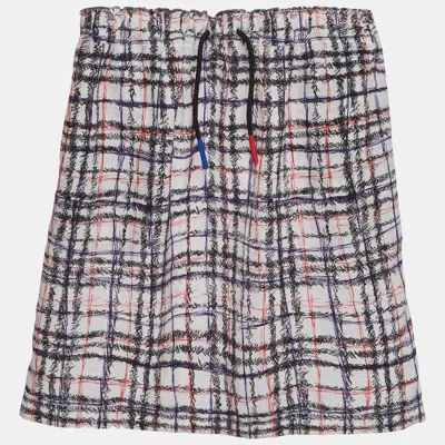 Pre-owned Burberry Kids White Scribbled Check Print Silk Skirt 8 Yrs