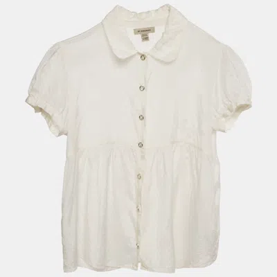 Pre-owned Burberry Kids White Silk And Cotton Button Front Top 16 Yrs