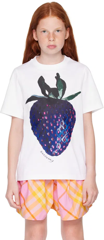 BURBERRY KIDS WHITE STRAWBERRY T-SHIRT