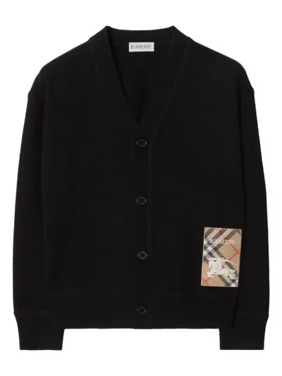 Burberry Kids Wool Cardigan With Logo Application In Black