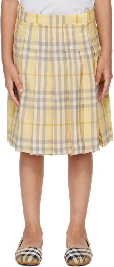 Burberry Kids Yellow Check Wool Kilt Skirt