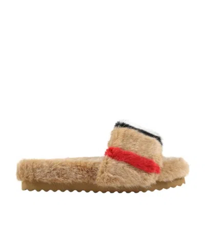 Burberry Kids Checked Texutured Slides In Brown