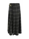 Burberry Check Wool Blend Pleated Long Skirt In Marsh Ip Check