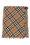 Burberry Womens Nut Ip Check Check-print Fringed Woven Mini Skirt