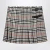 Burberry Grey Wool Kilt Skirt With Check Pattern Women In Gray