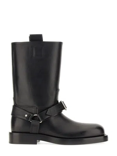 Burberry Knee-high Saddle Boots With Buckle Detail In Black