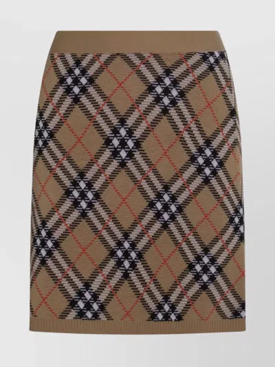 Burberry Knee Length Skirt Argyle Pattern In Brown