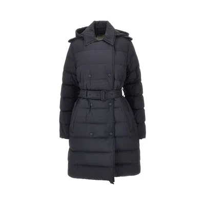 Burberry Knee-length Down Jacket With Belt In Blue