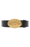 Burberry Thin Reversible Leather Oval Knight Stamp Belt In Black