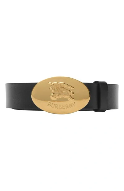 Burberry Knight Buckle Reversible Leather Belt In Black