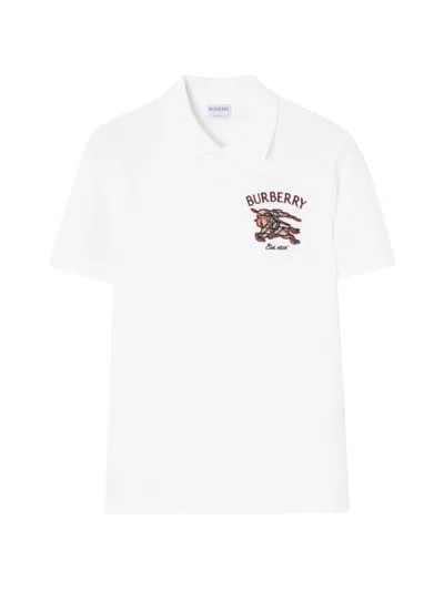 Burberry Knight Check Cotton Polo Shirt In White