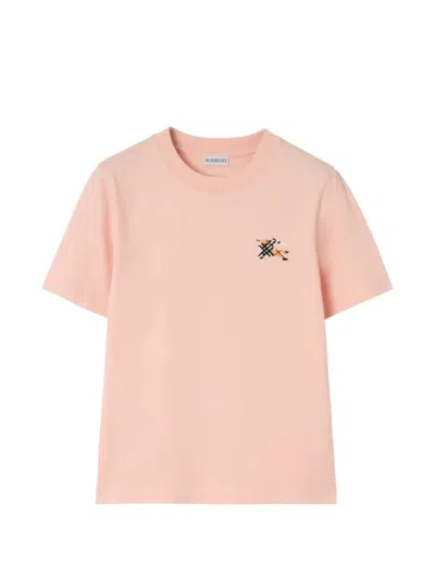 Burberry Knight Check Cotton T-shirt In Pink