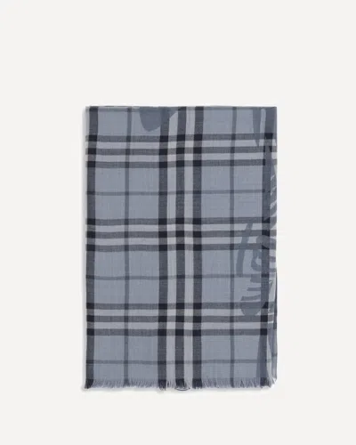 Burberry Knight Check Wool And Silk Scarf In Blue