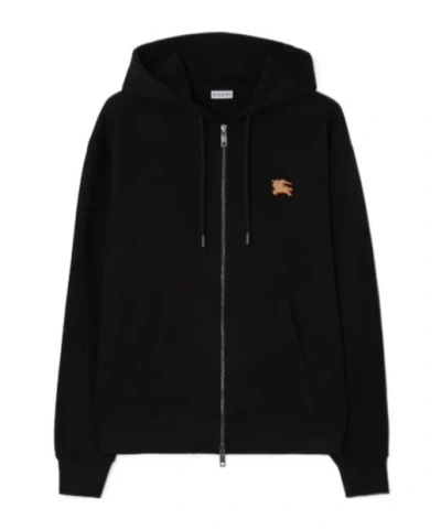 Burberry Cotton Ekd Zip-up Hoodie In Black
