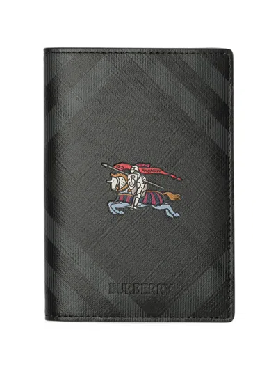 Burberry Knight City Check Passport Holder In Black