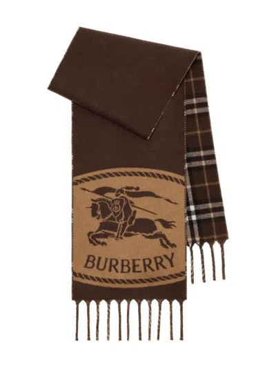 Burberry Knight-detail Checked Scarf In Brown