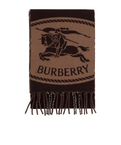 Burberry Knight-detail Checked Scarf In Brown