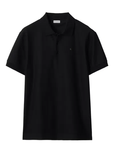 Burberry Knight-embellished Cotton Polo Shirt In Black