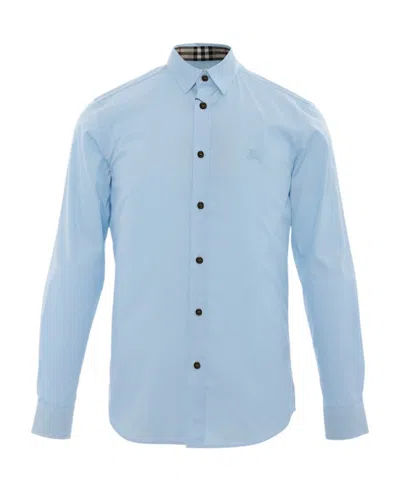 Burberry Knight Embroidered Long-sleeved Shirt In Blue