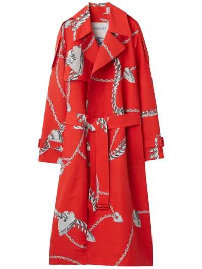 Burberry Shield Hardware Taffeta Trench Coat In Red