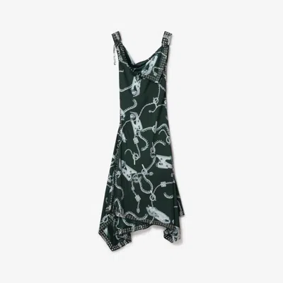 Burberry Knight Hardware-print Dress In Silver/green