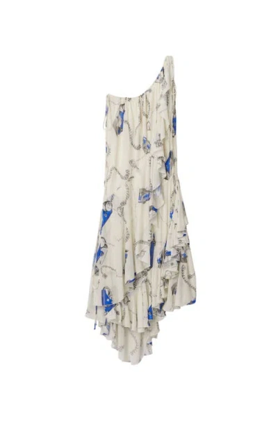 Burberry Chain-print Asymmetric Dress In Blue/white