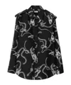 Burberry Chain-print Long-sleeve Collared Silk Top In Black