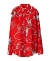 Burberry Chain-print Shoulder-epaulet Button-front Silk Top In Red