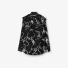 Burberry Chain-print Long-sleeve Collared Silk Top In Silver/black