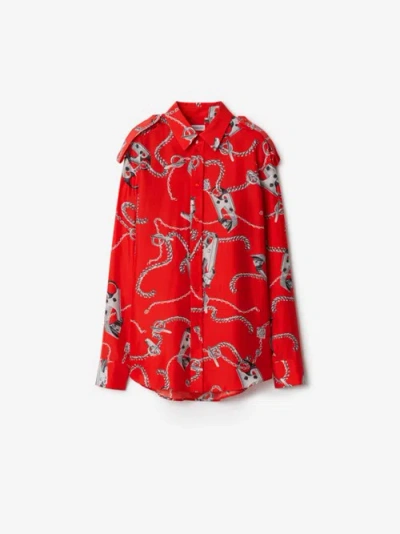 Burberry Knight Hardware Silk Shirt In Silver/red