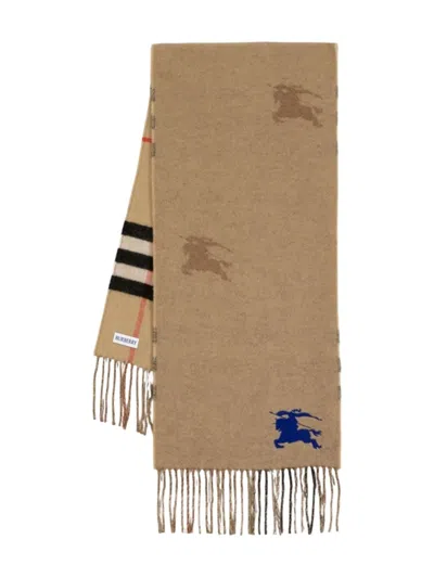 Burberry Knight-logo Fringe Scarf In Brown