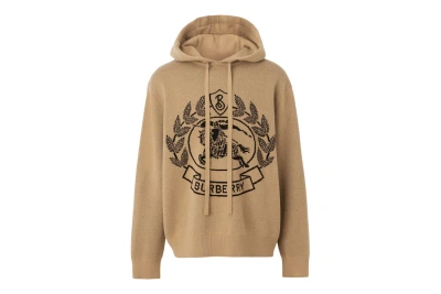 Pre-owned Burberry Knight Logo Knit Hoodie Beige