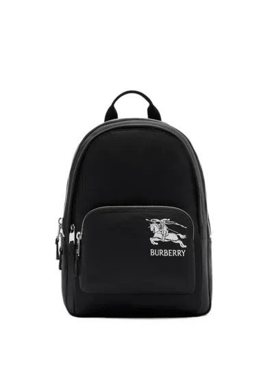 Burberry Knight Logo Zip Backpack In Black
